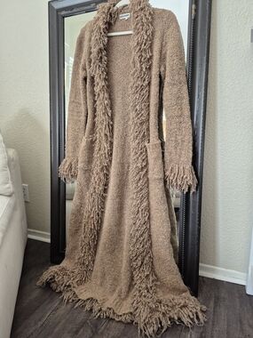 Halukoko Fringed Open-Front Long Cardigan Sweater - Brown